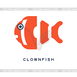 Clownfish, sea fish geometric flat style design - vector clipart