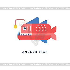 Angler fish, sea carnivorous fish geometric flat - royalty-free vector image