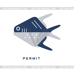 Permit, sea fish geometric flat style design - vector image