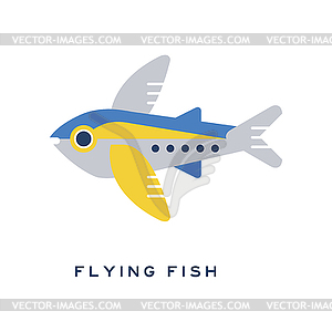 Flying fish, sea fish geometric flat style design - vector clipart