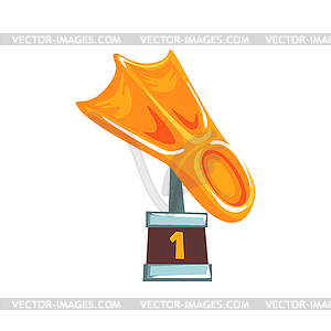 Cartoon golden trophy in form of fin on brown - vector image