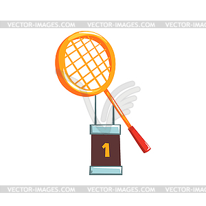 Champion golden trophy with tennis racket. - vector image