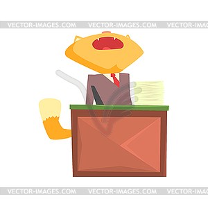 Funny businessman fox in suit yawning while - vector image