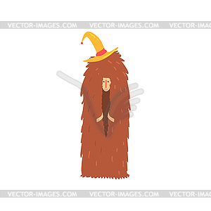 Freak man character in funny hairy brown costume an - vector image