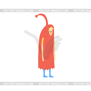 Уродный персонаж в смешном красном костюме, причудливый - векторный дизайн