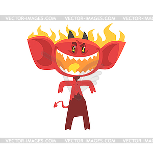 Cartoon flaming fire devil . Angry red monster - vector image