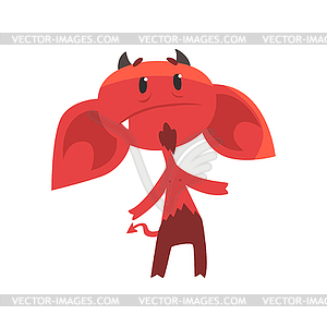 Upset devil character with big drooping ears, horns - vector image