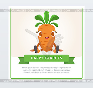 Cute humanized carrot vegetable character, happy - vector clipart