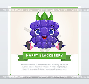 Cute humanized bramble berry character, happy - vector clipart