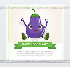 Cute humanized aubergine vegetable character, - vector image