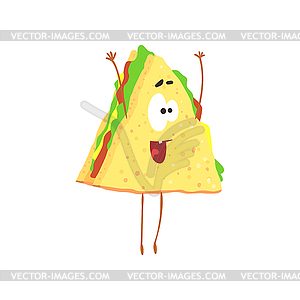 Funny sandwich cartoon fast food character, - vector clip art