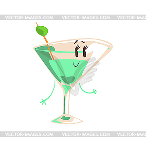 Funny cocktail cartoon character, element for menu - vector image