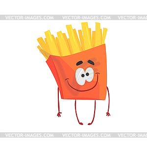 Funny french fries cartoon fast food character, - vector clipart