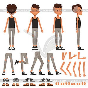 Boy character creation set, student boy - vector clip art