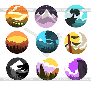 Set of wild nature round landscape, mountain l - vector image