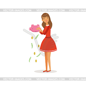 Красивая грустная девушка в красном платье - изображение в векторном формате