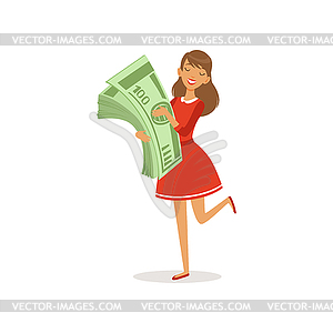 Beautiful happy young successful rich woman - vector image