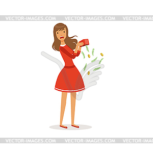 Beautiful frustrated young woman character in red - royalty-free vector image