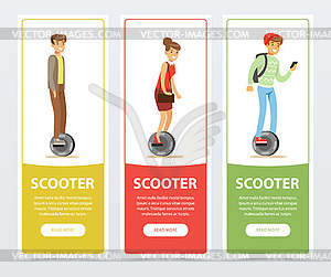 People riding on one wheel electric scooter - vector image