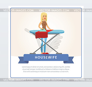 Young beautiful woman ironing clothes on an - vector clip art