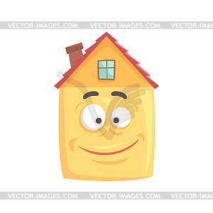 Cute house cartoon character with smiling happy - vector image