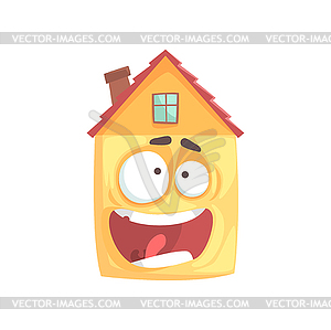 Cute frightened house cartoon character, funny - vector clipart