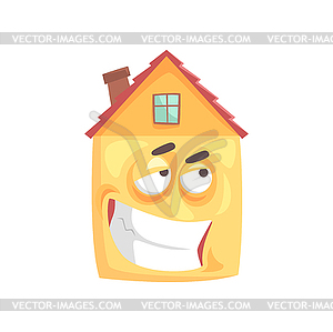 Cute house cartoon character with ironical - vector image