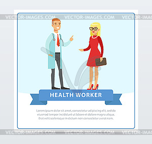 Male doctor giving recommendations to female - vector clipart