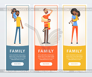 Family banners set, parents with their children fla - vector image