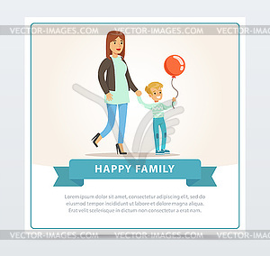 Mother and her son, smiing little boy with - vector image