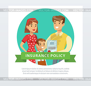 Young happy parents and their son, family protectio - vector clipart