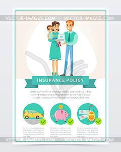 Property, finance and travel insurance, family - vector clip art