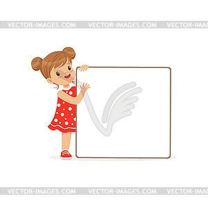 Sweet girl character with white empty message board - vector image