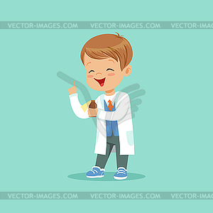 Cartoon character of little baby boy in white coat - royalty-free vector image