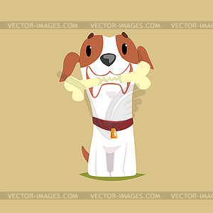 Характер щенка Джек Рассел с костью во рту - векторный графический клипарт