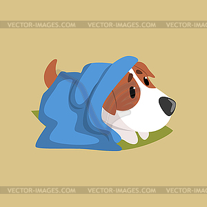 Jack russell puppy character lying on floor under - vector image