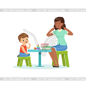 Professional speech therapy for preschool kid with - vector clipart