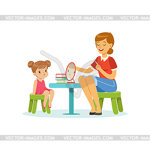 Speech and language specialist teaching little - vector clipart