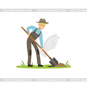 Treasure seeker with shovel in search for buried - vector image