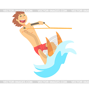 Cartoon character of young cheerful man riding wate - vector clipart