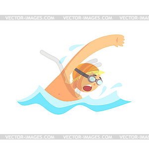 Young man with goggles swimming in pool - vector clip art