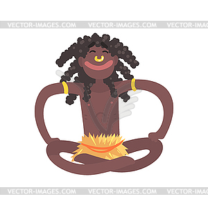 Smiling black skinned man aborigine sitting with - vector EPS clipart