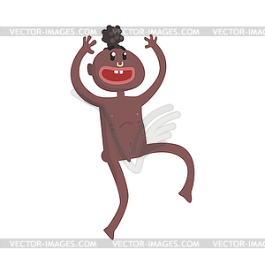 Funny naked black skinned man aborigine dancing - vector image