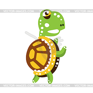 Scary green turtle standing with flippers up - vector clipart