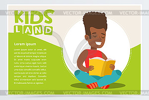 Happy African American teen boy sitting and - vector clipart