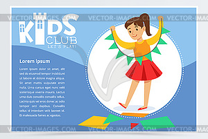 Creative blue poster for kids club with little - vector image