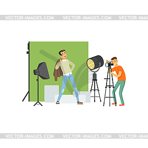 Photographer taking picture of young man model. - vector clipart / vector image