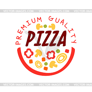 Creative flat pizzeria logo design with pizza - vector image