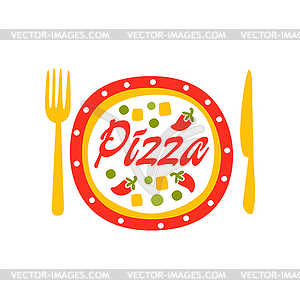 Creative flat logo design with vegetable pizza, for - vector clipart