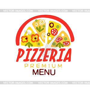 Flat colorful half of pizza with vegetables and - vector clip art